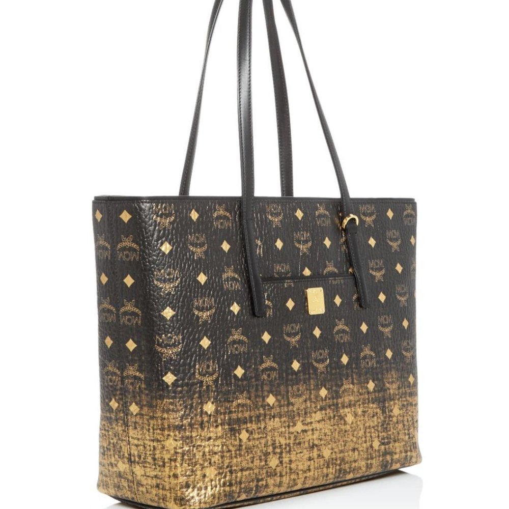MCM Visetos Large Gradient Tote in Gold Gold Metallic